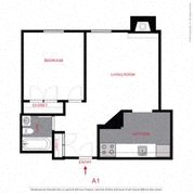Floor plan for 1 bed, 1 bath, 490 sqft